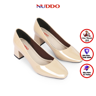 Giày cao gót nữ công sở NUDDO gót vuông cao 5 phân mũi vuông da bóng cao thumbnail