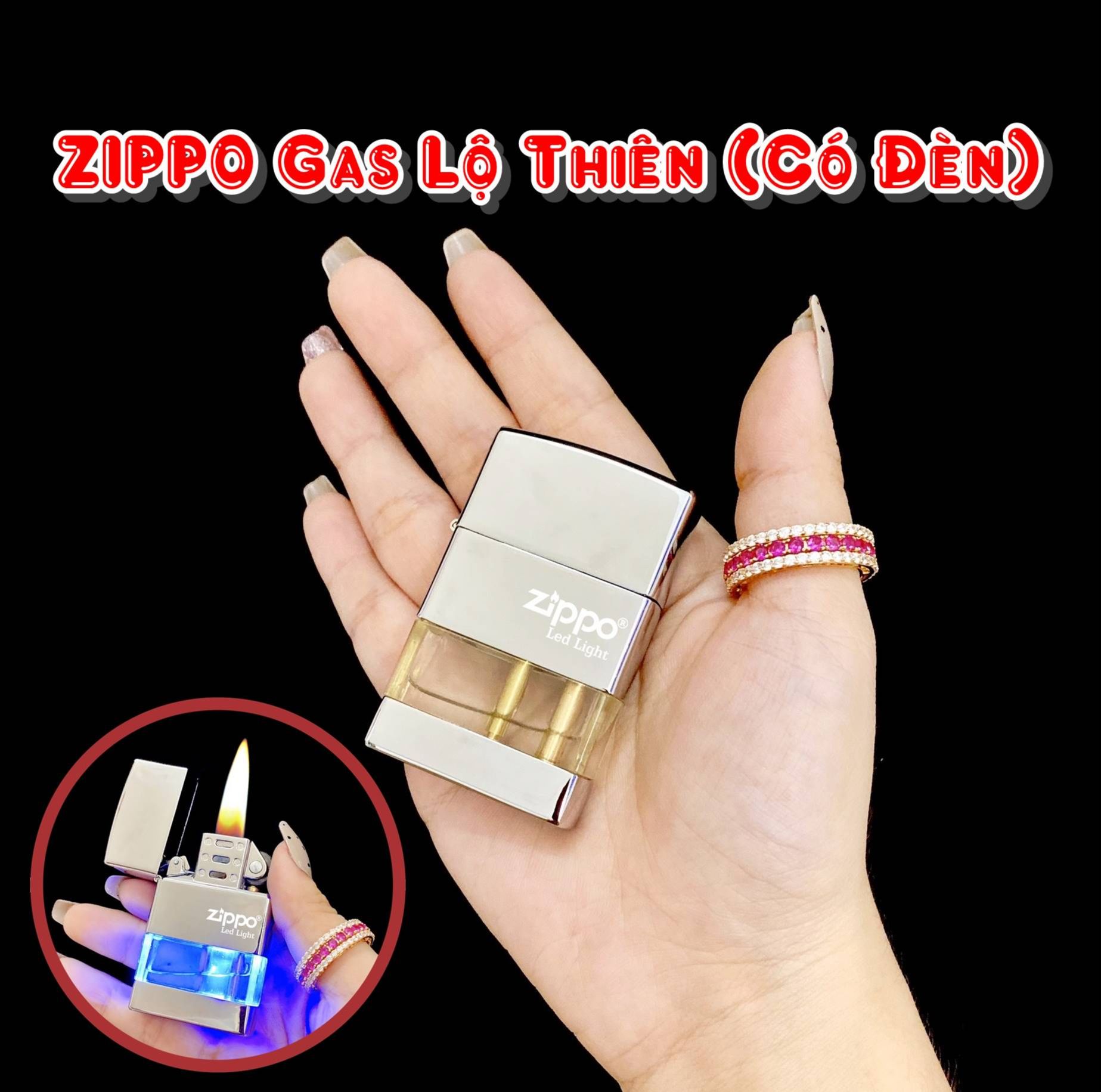 BẬT LỬA- ZIP_PO- GAS LỘ THIÊN (CÓ ĐÈN ) - (XÀI GAS)