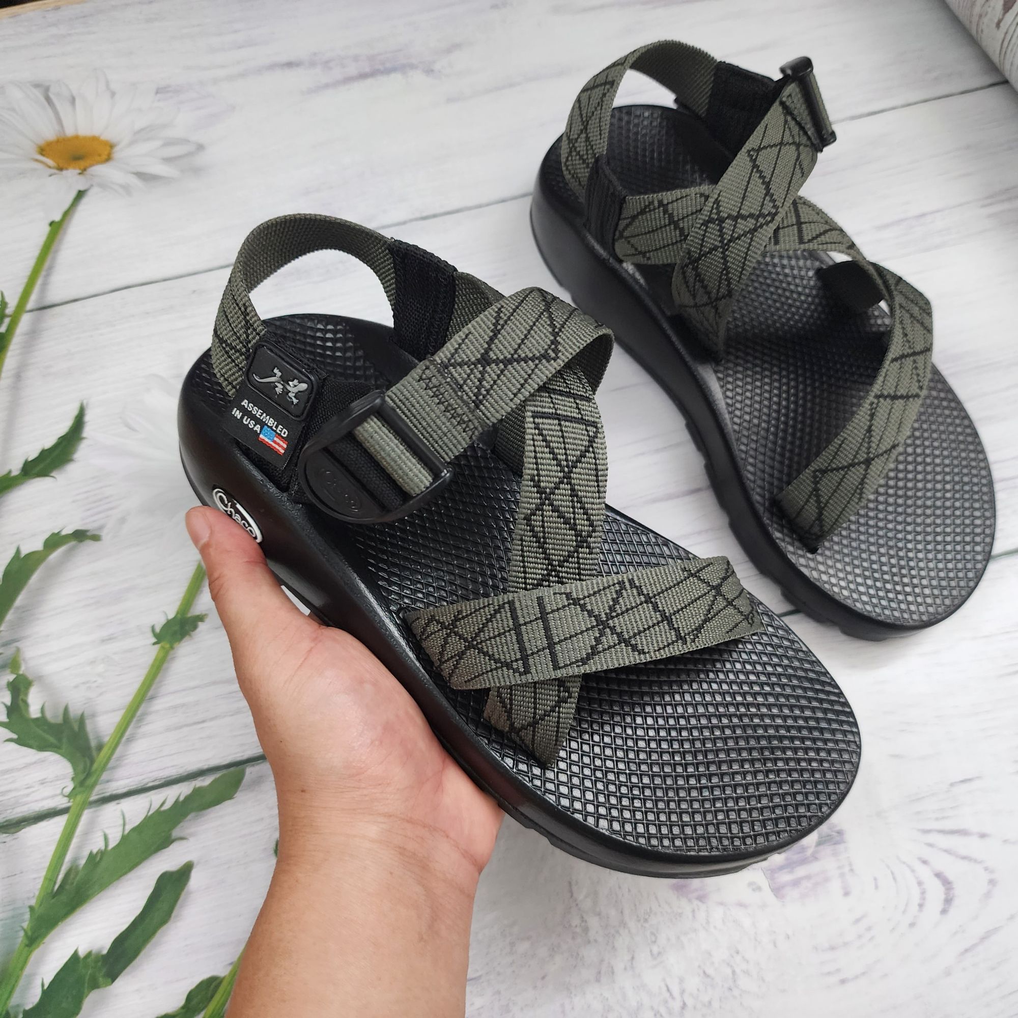 Dép xăng đan nam nữ chaco full box mã tg08 xám kẻ chỉ