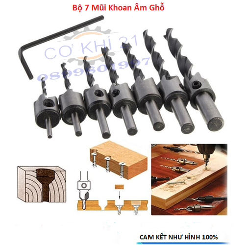 Bộ 7 mũi khoan gỗ doa lỗ vít-Mũi khoan âm gỗ