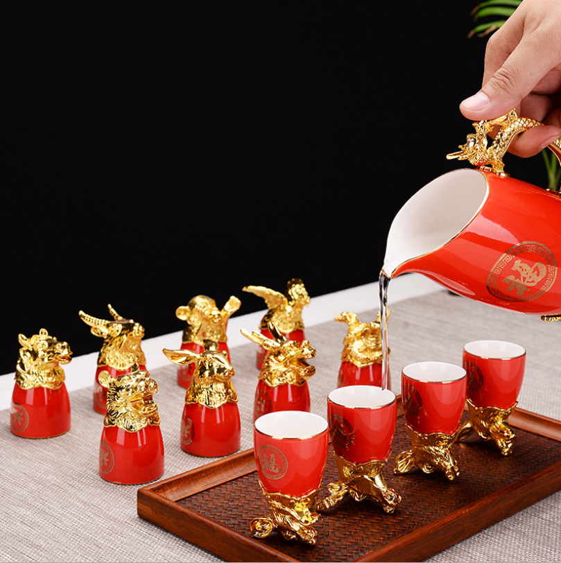 Bộ 12 ly rượu , trà hình con giáp