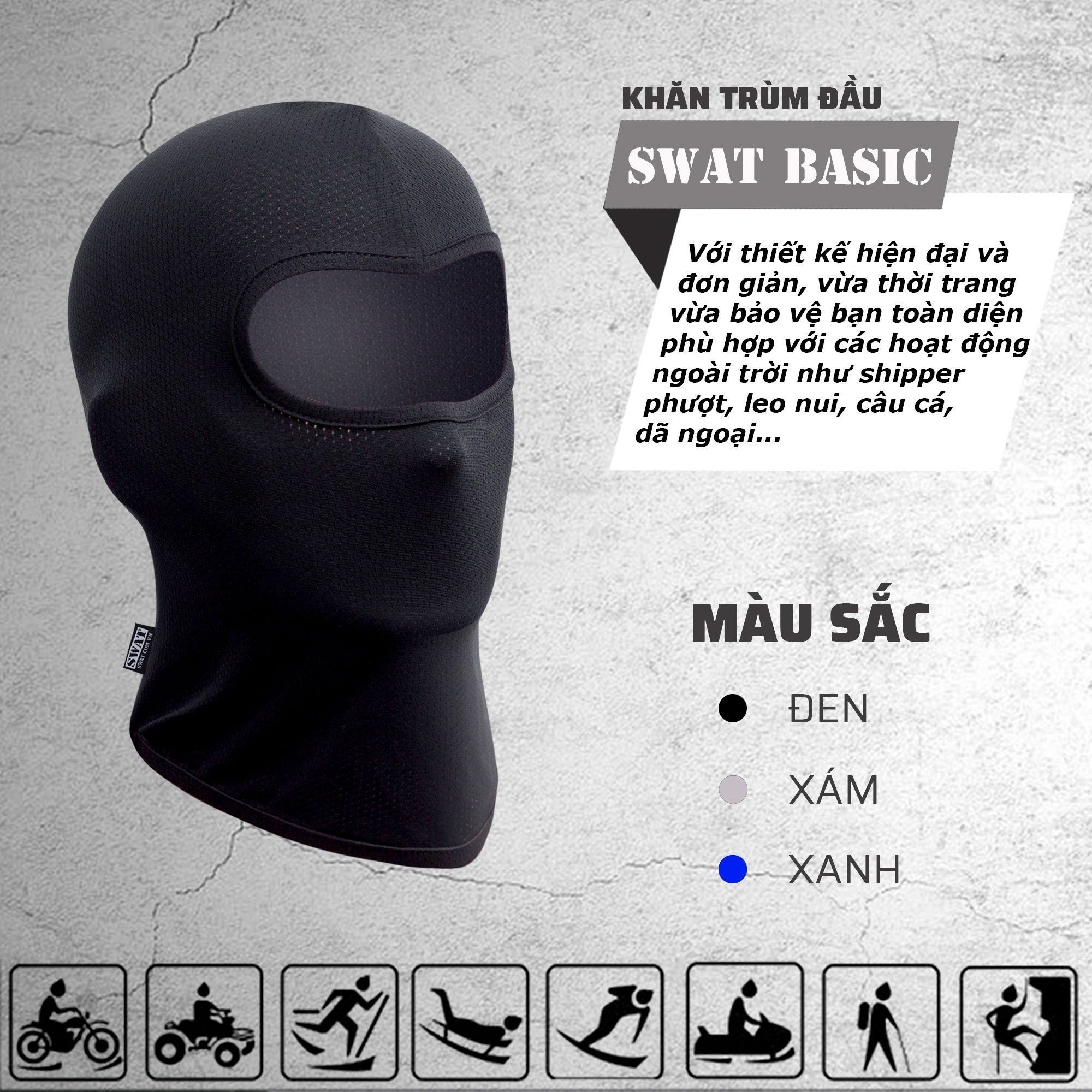 Khăn ninja SWAT BASIC trơn (3 màu) co dãn thấm hút mồ hôi