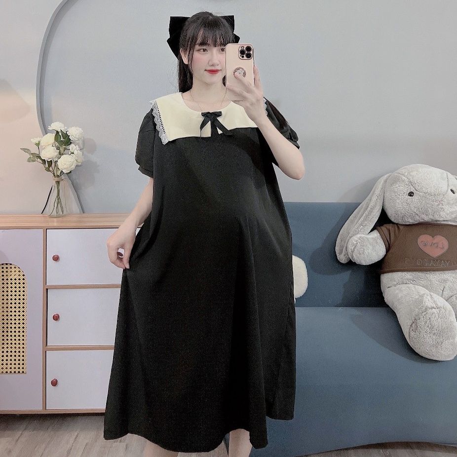 Váy bầu bigsize đến 100kg dáng công sở phối nơ cổ