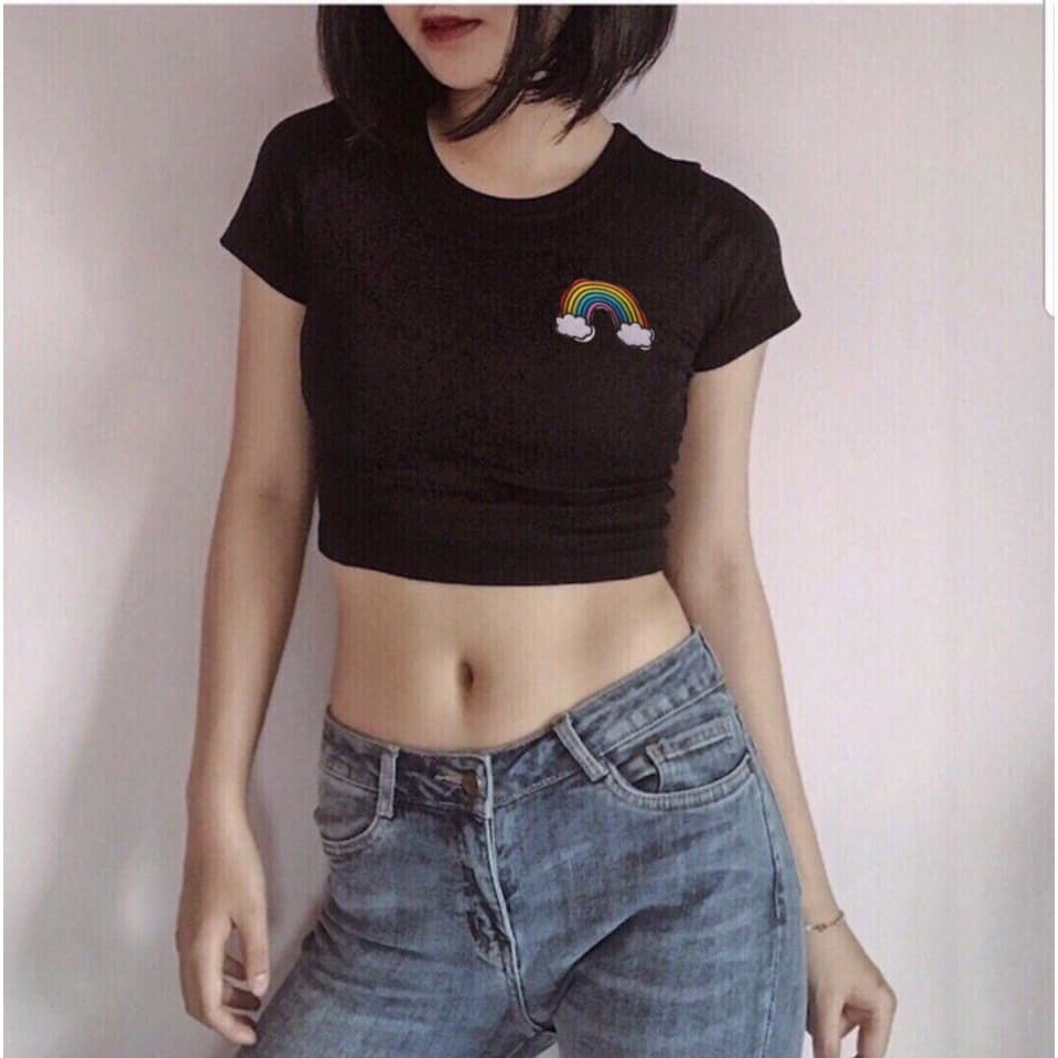 Áo croptop Thêu Cầu vồng