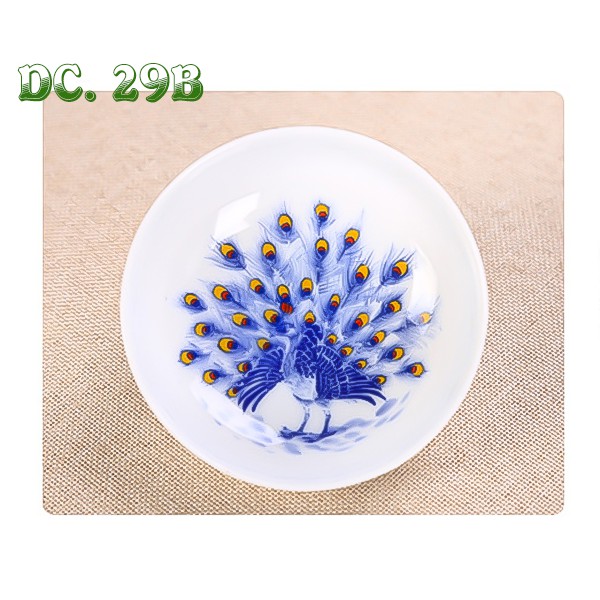 Chén sứ cảnh đức - dáng bầu - chim công