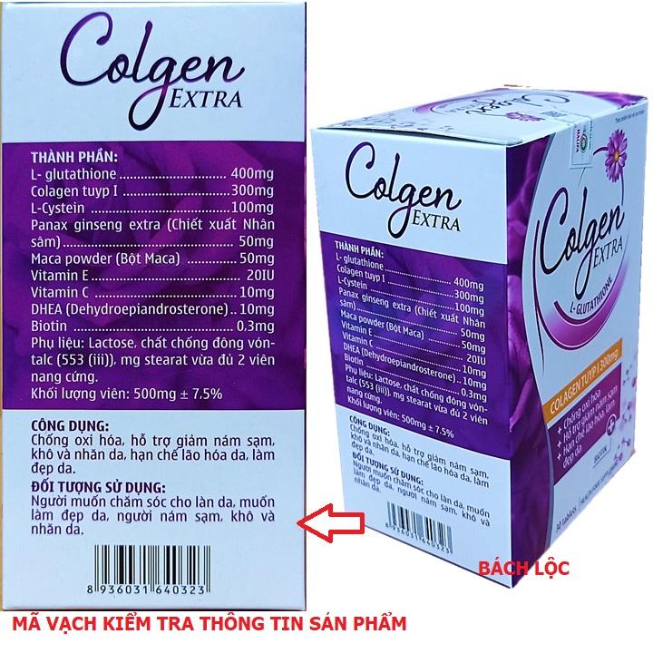 Viên Uống Colgen Extgra, Thành Phần Sâm Maca Giúp Đẹp Da, Bổ Sung Vitamin A E C Giảm Thâm Nám Tàn Nhang, Ngừa Nếp Nhăn, Chống Lão Hóa - Hộp 30 Viên, Hết Nám, Sạm Da, Đẹp Da - Dược Phẩm Bách Lộc