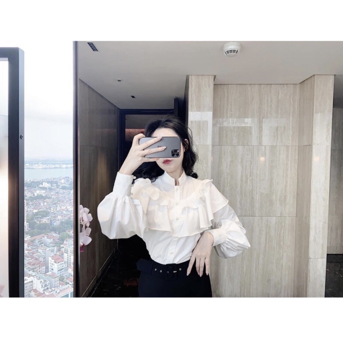 Áo Sơ Mi Nút Ngọc Bèo Tầng Cổ Trụ KT_008