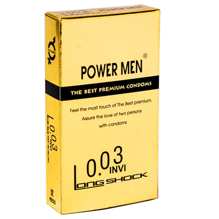 Combo bao cao su siêu siêu mỏng Powermen INVI 0.03 Longshock, ngăn ngừa xuất tinh sớm Hộp 12 Cái