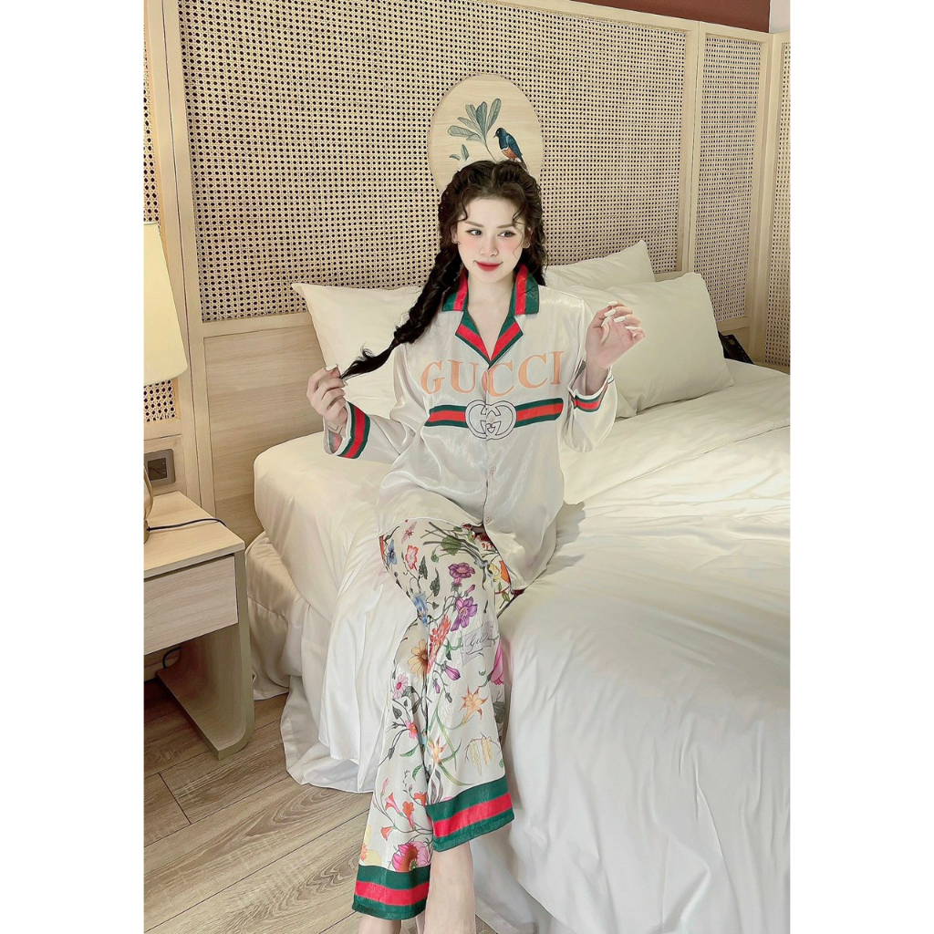Đồ Ngủ Pyjama Nữ Tay Dài Quần Dài Chất Lụa Xước Cao Cấp Freesize