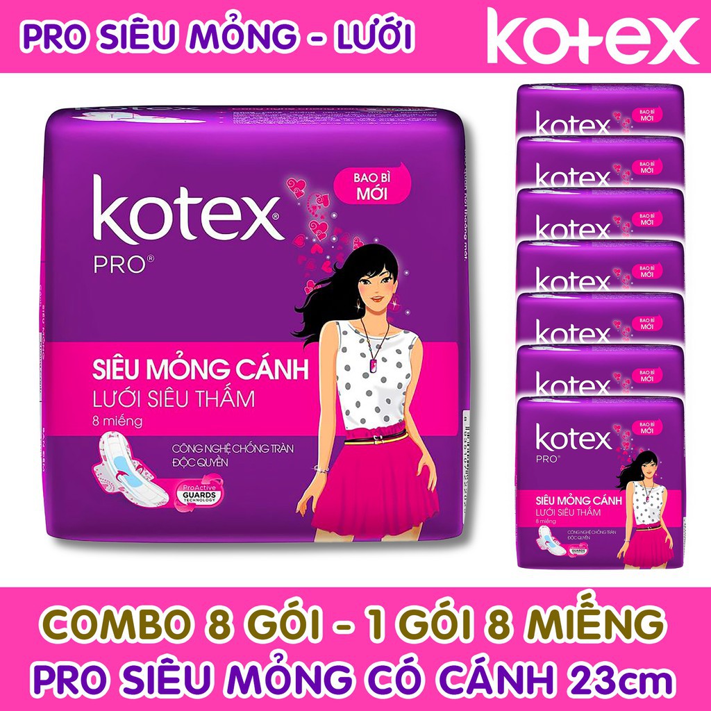 Combo 8 gói Băng vệ sinh Kotex Pro siêu mỏng
