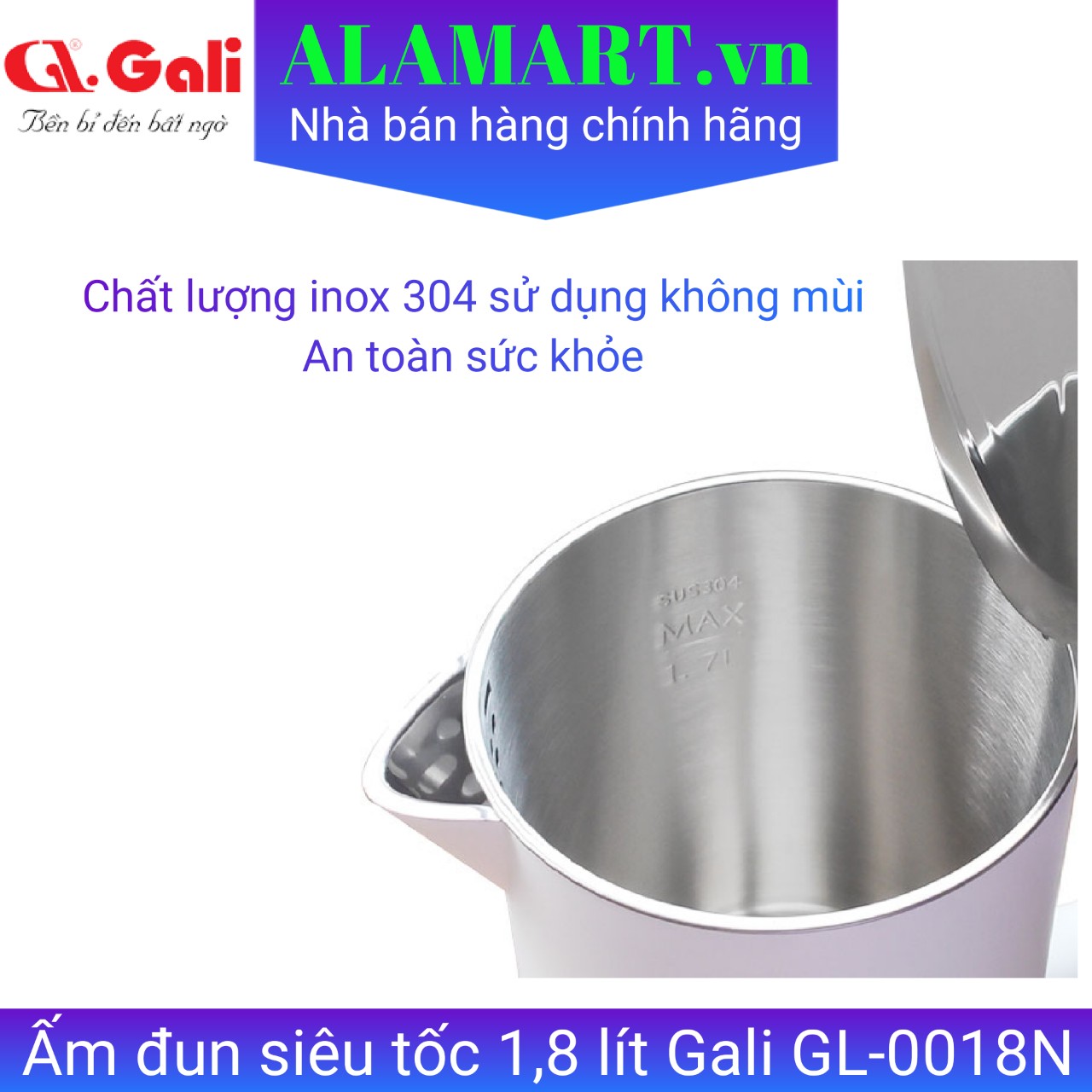 Bình đun siêu tốc Gali GL-0018N 1.7L - Công suất 1800W