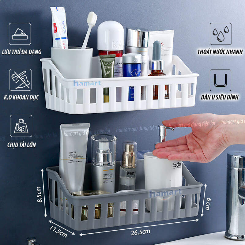 Kệ Dán Tường Nhà Tắm Hamart Kệ Treo Tường Kệ Để Đồ Nhà Tắm Cao Cấp Tiện Lợi - Vuông Xám