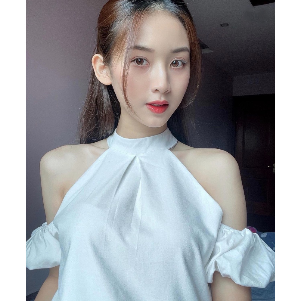Set áo hở vai cổ yếm tay bồng Linly Store