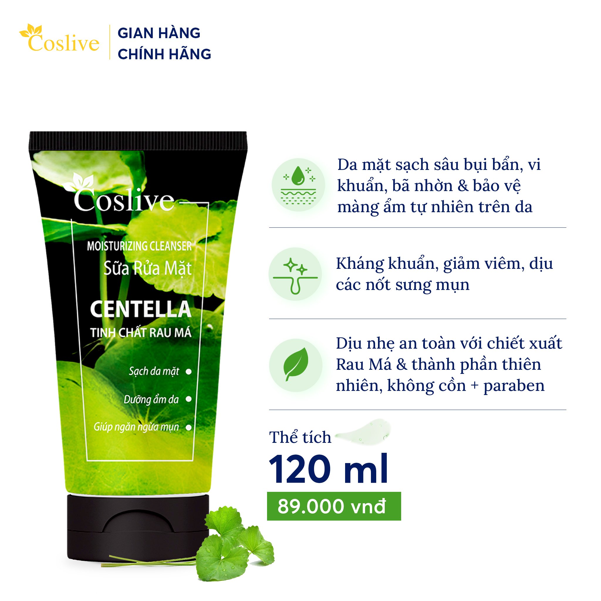 Sữa Rửa Mặt Rau Má Coslive 120ml