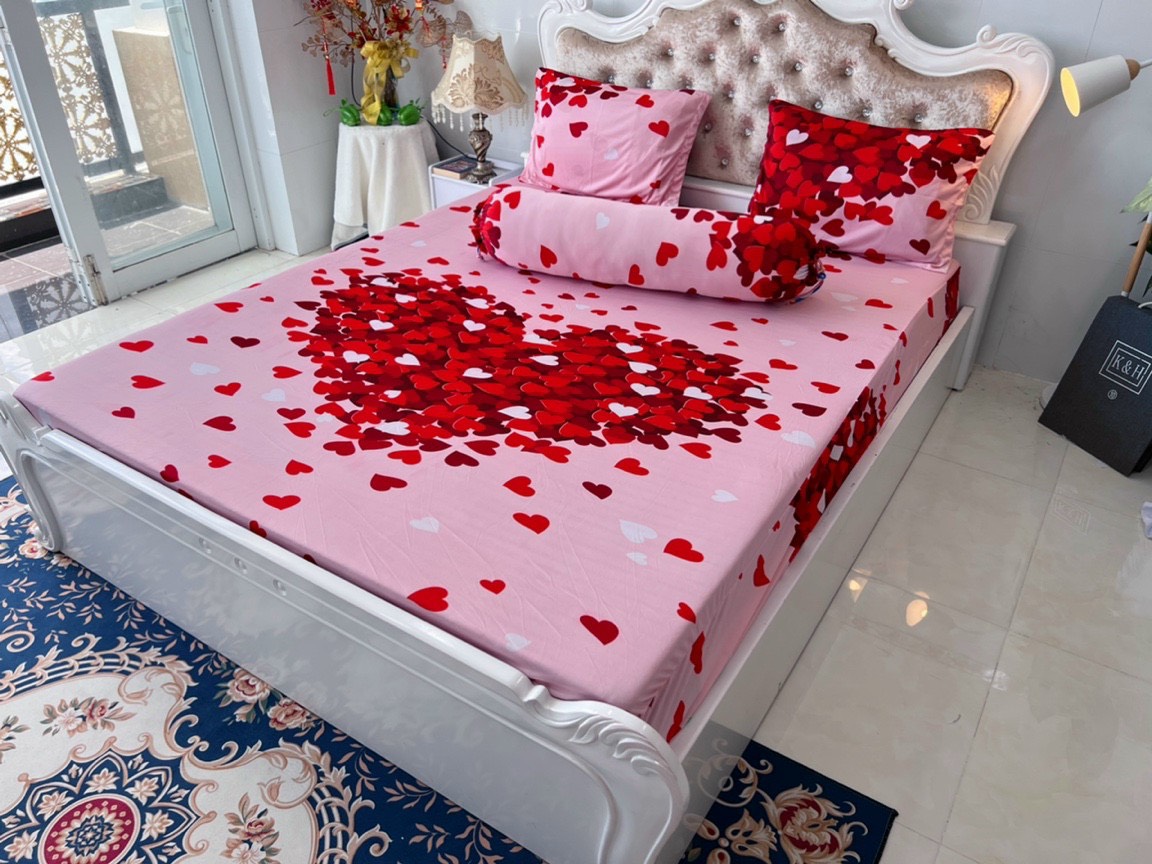 BỘ DRAP GA THUN HÀN QUỐC MẪU TRÁI TIM