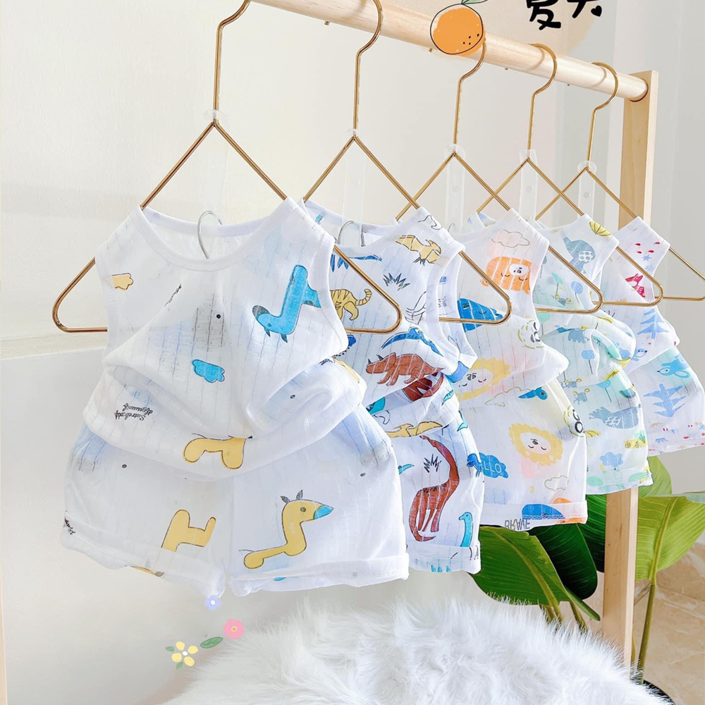 Bộ Ba Lỗ Mặc Nhà Cho Bé Trai Bé Gái Chất Cotton Giấy - Đồ Bộ Mặc Nhà Cho Bé - Đồ Mặc Ngủ Cho Bé - Quần Ao Trẻ Em - Quần Áo Cho Bé Sơ Sinh 3kg Đến 14kg