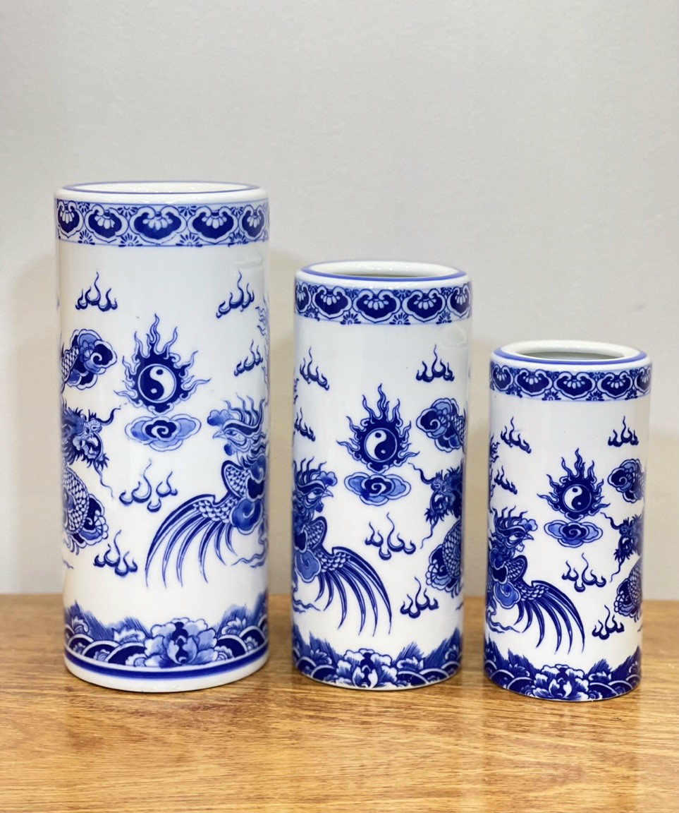 Ống cắm hương thờ cúng men lam