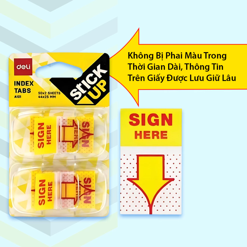 Giấy Note Đánh Dấu Trang Deli A101, Giấy Nhớ Sign Here Nhựa Plastic