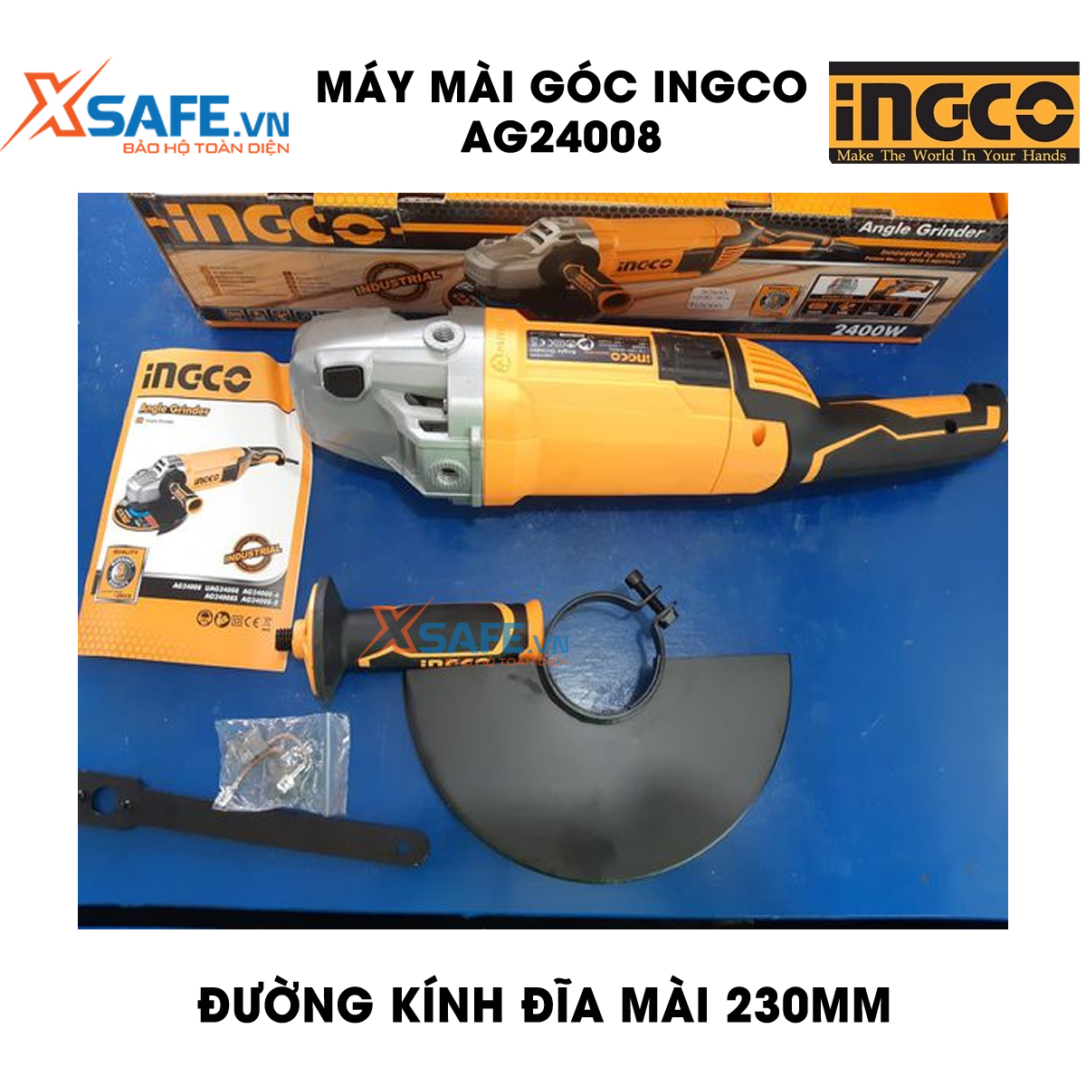 Máy mài cầm tay 2400W Ingco AG24008 máy mài góc tốc độ không tải 6300 rrpm, đường kính đĩa mài 180mm lỗ cốt M14