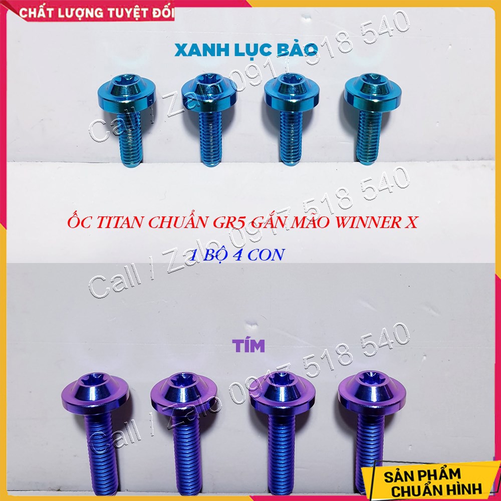 Combo 4 Con Ốc Titan GR5 Gắn Mão - Chắn Gió Winner x