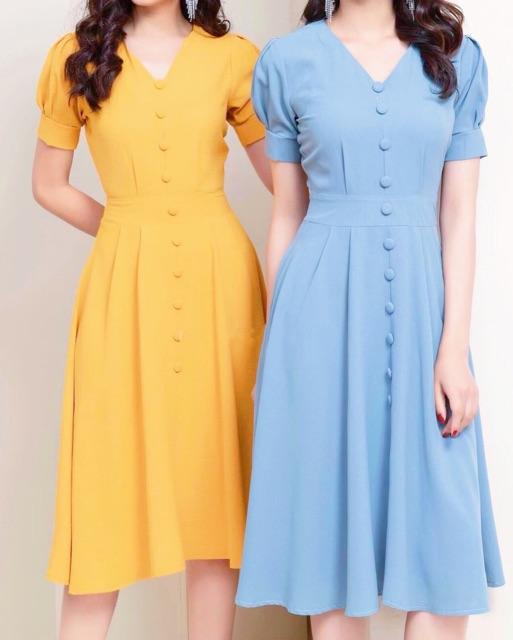 [HCM]Đầm nút bọc form dài 2 màu (kèm hình thật)