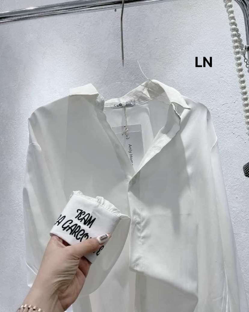 Áo sơ mi tay in chữ  Chất sơ mi lụa,LN