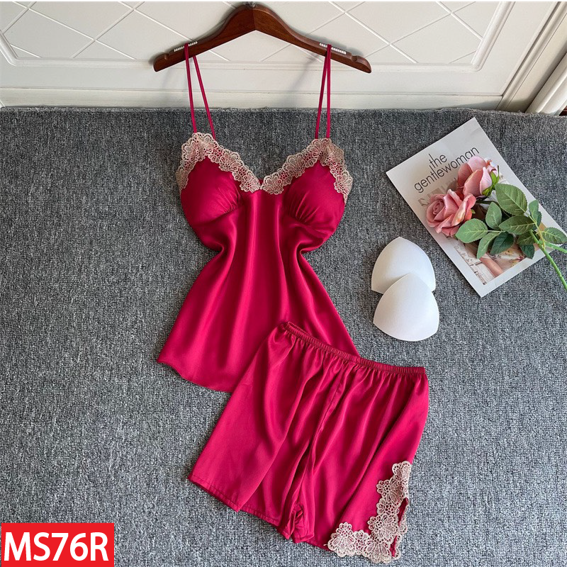 Đồ Bộ Ngủ HISEXY Lụa Satin Phối Ren Kèm Mút Ngực MS76