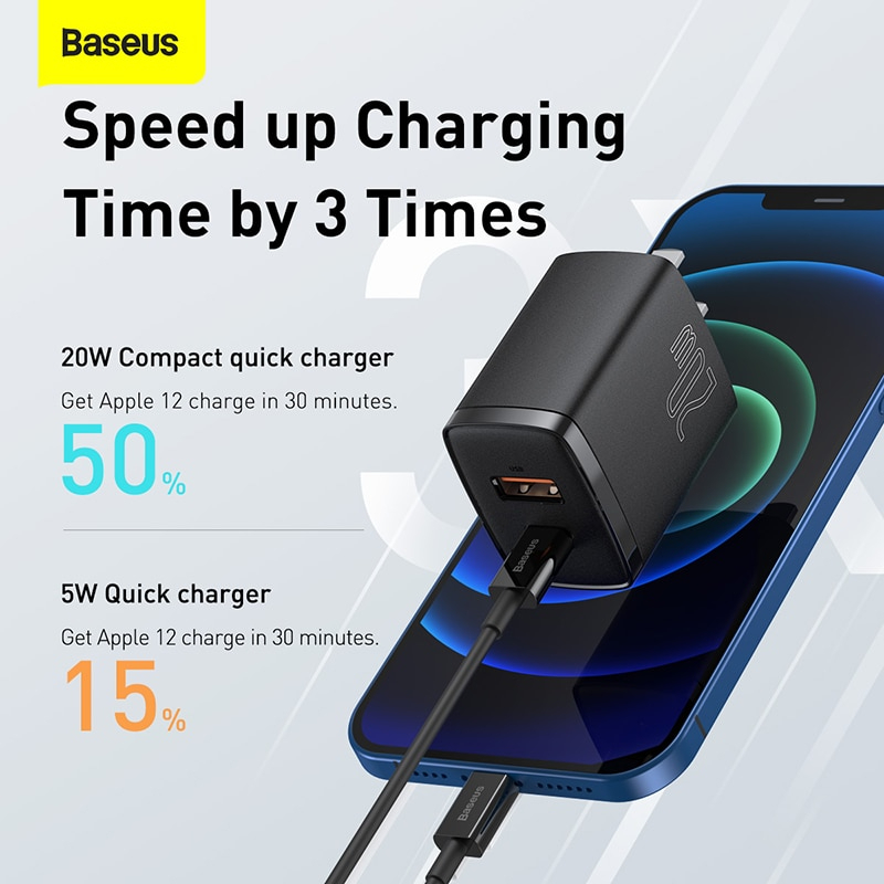 Cốc sạc nhanh siêu nhỏ gọn Baseus Compact Quick Charger 20W (USB + Type C Dual Port, 20W PD/QC 3.0 Multi Quick Charge Support)