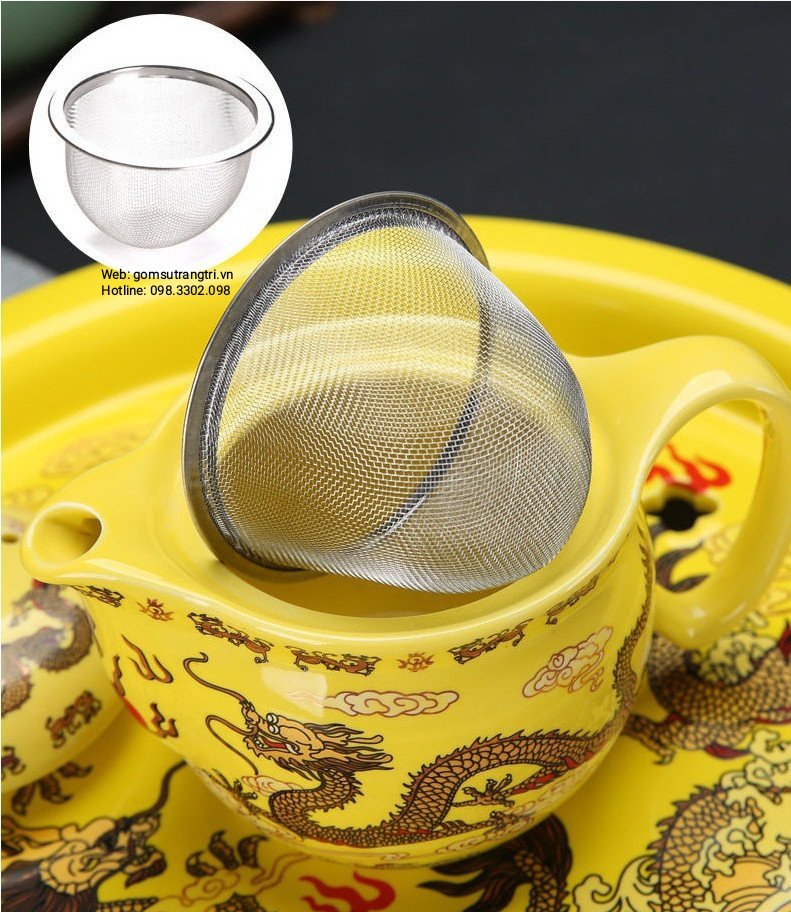 BỘ ẤM CHÉN 2 LỚP RỒNG VÀNG