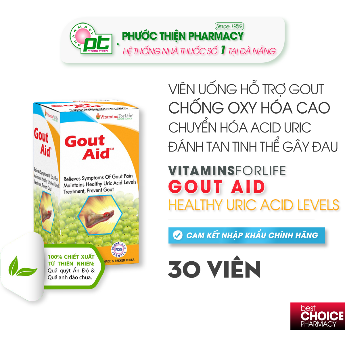 Viên uống hỗ trợ bệnh gút Gout Aid Vitamins For Life 30 Viên