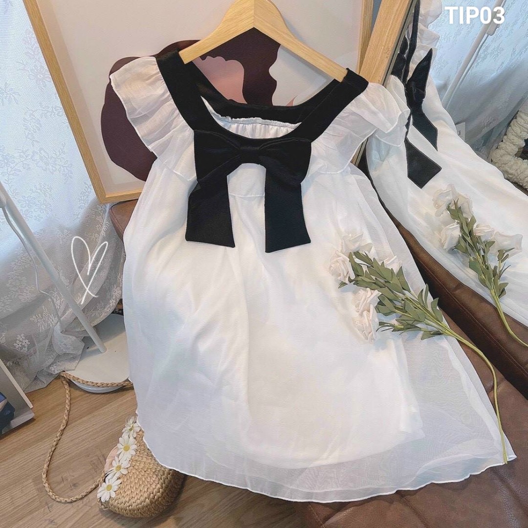 Đầm baby doll dáng xoè có nơ màu y hình voan lụa TIP03