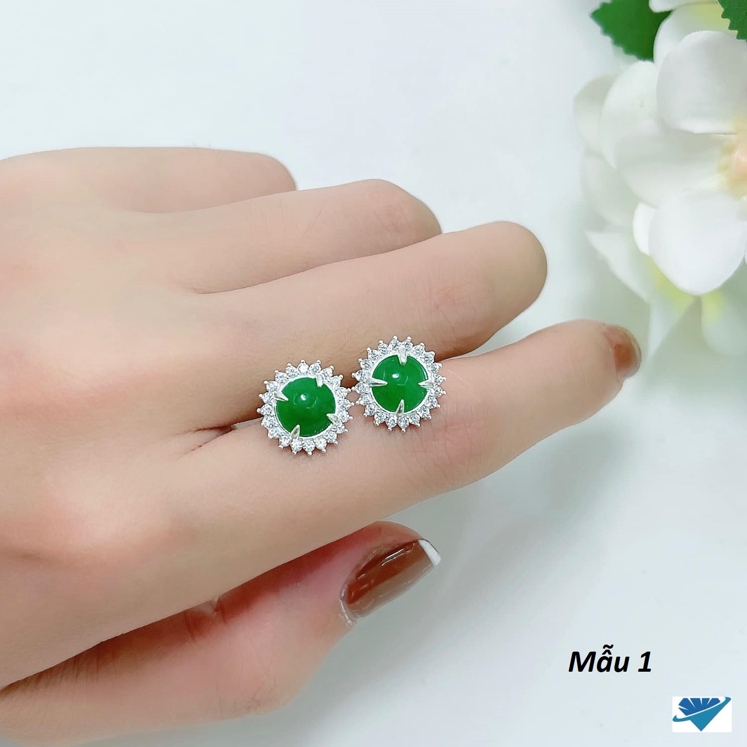 Bông tai bạc nụ đá chốt ren chất liệu bạc s925 MS075