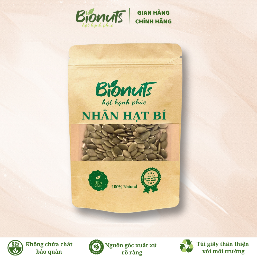 Nhân Hạt Bí Hữu Cơ Chưa Rang BIONUTS 200G - Tốt cho tim mạch, cải thiện giấc ngủ, tăng cường hệ miễn dịch,..