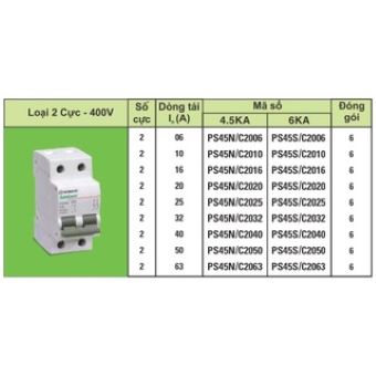 Cầu Dao Tự Động SINO MCB 2P (CB 2 tép) 4.5kA PS45N