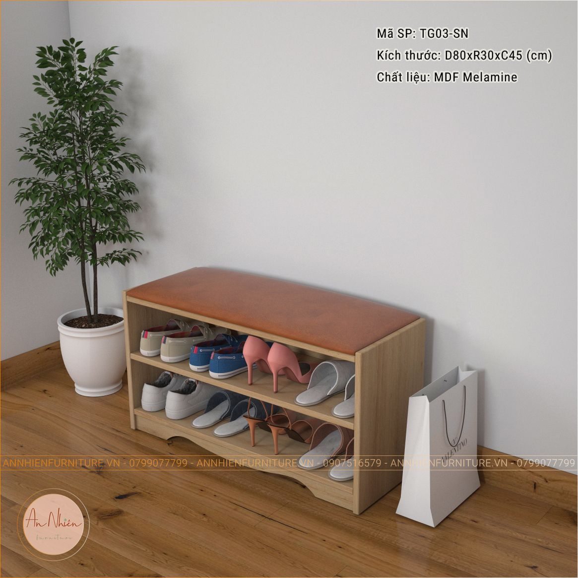 (TG03-CN)Tủ Giày Cao Cấp Kiêm Ghế Nệm Ngồi Thay Giày