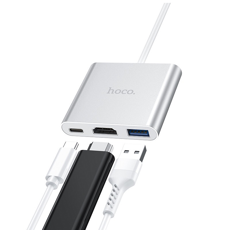 Hub chuyển hoco hb14 type-c sang 3 cổng hdmi và usb 3.0 và type-c.bảo hành uy tín tại shop tt