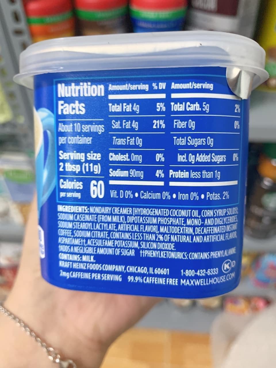 Cafe bột Không đường Không Cafein MaxWell House( eat clean, keto, tiểu đường)