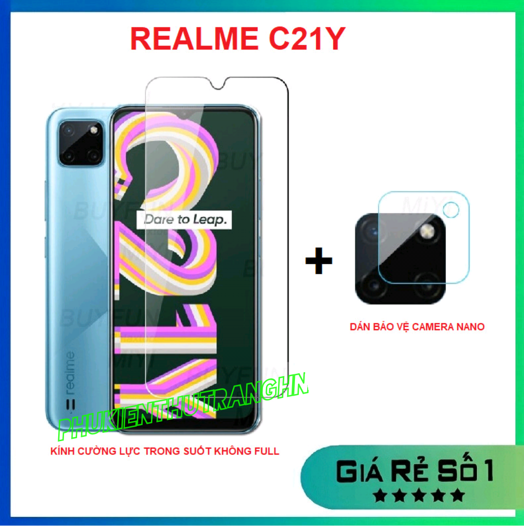 Combo Kính Cường Lực Realme C21Y/ Realme C25Y Trong Suốt Không Full Màn + Dán bảo vệ camera chống trầy xước bụi bẩn
