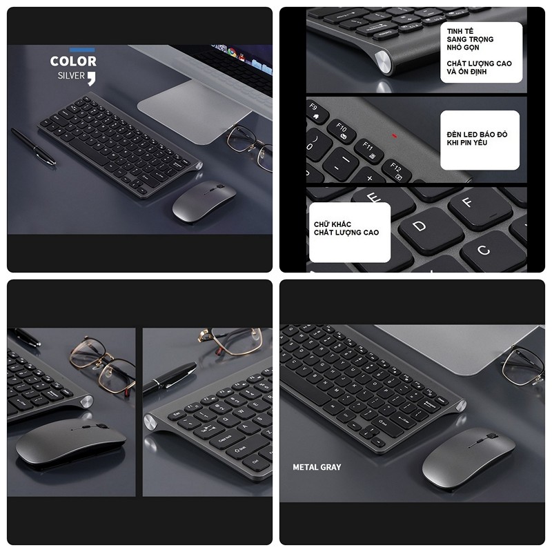 Bộ Bàn Phím Chuột Không Dây Mini K908 – Bluetooth 5.0 & USB 2.4G – Silent – Dùng Cho PC, Laptop, Điện Thoại