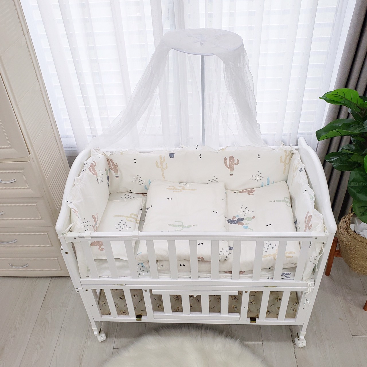 Nôi cũi Umoo 2 tầng, cũi gỗ đa năng 5in1 cho bé có Tặng Quà phụ kiện kèm theo Nôi giường Umoo cho bé mẫu mới nhất Zimbababby