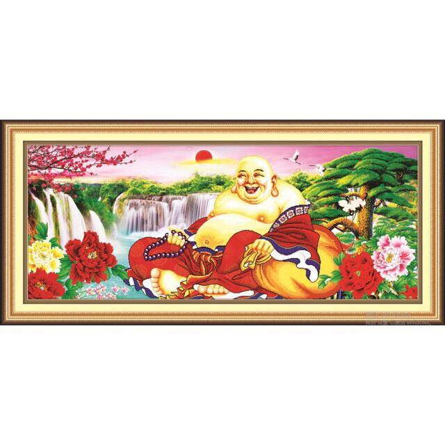 [HCM]Tranh thêu chữ thập Phật Di Lặc tiếu khẩu trường khai 53492 - kích thước 115 * 52