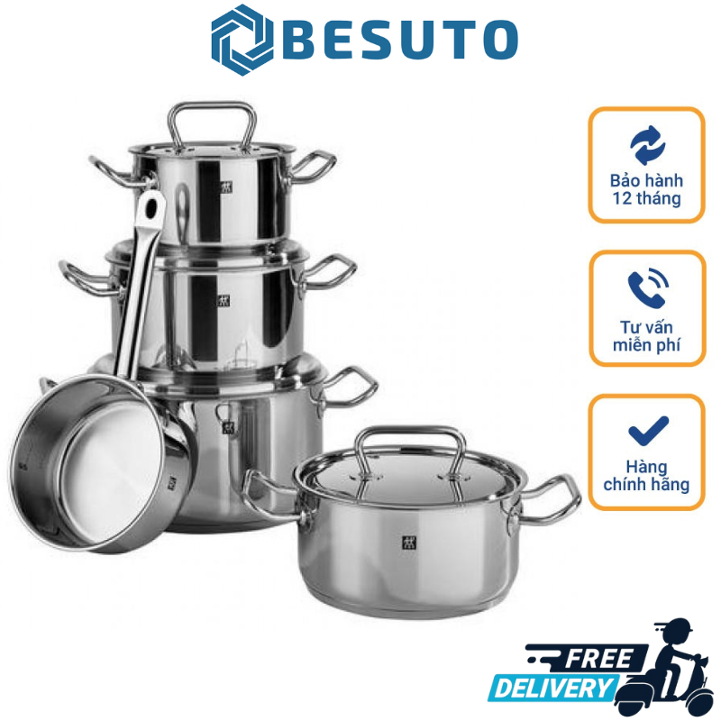 Zwilling twin classic 5-piece german cookware set, made of stainless steel, good heat conductor, used for all types of cookers, imported from germany