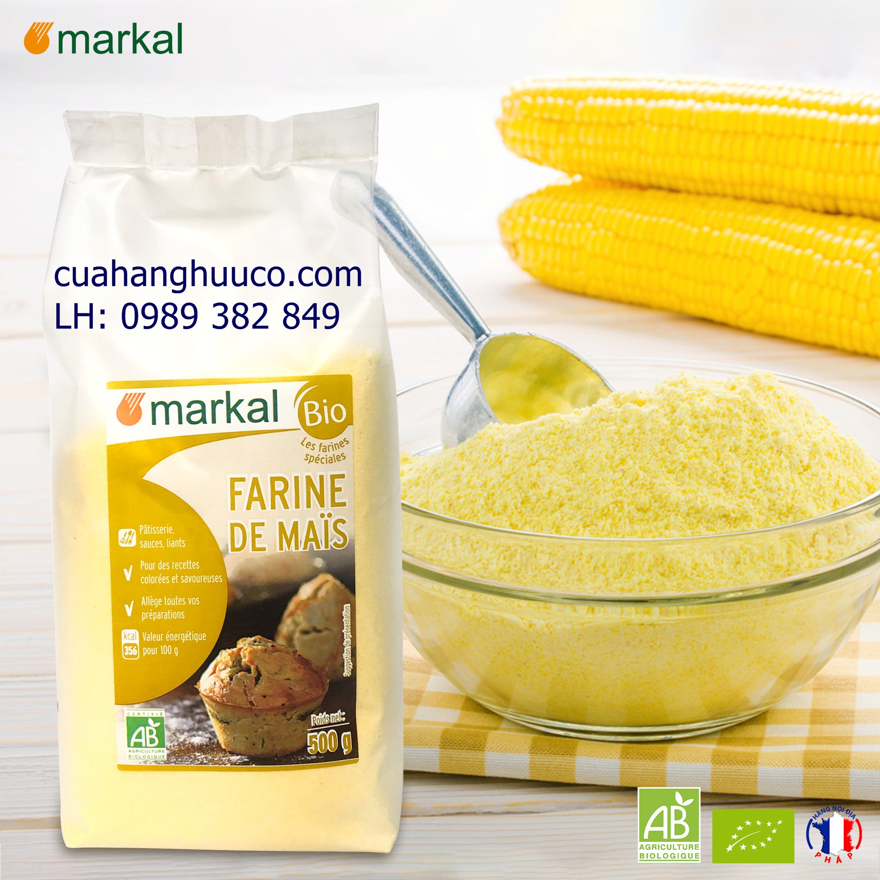 [NK CHÍNH HÃNG - GIÁ TỐT] Bột bắp hữu cơ hạt mịn MARKAL 500g