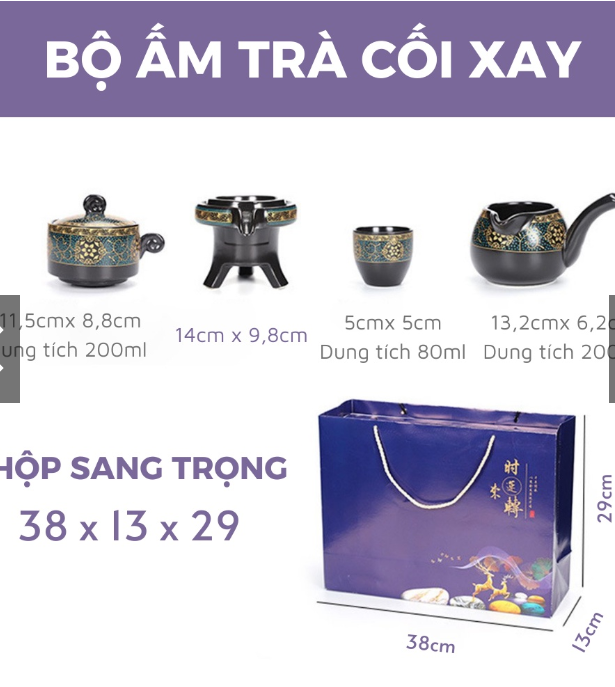 Bộ ấm chén uống trà cối xay cao cấp