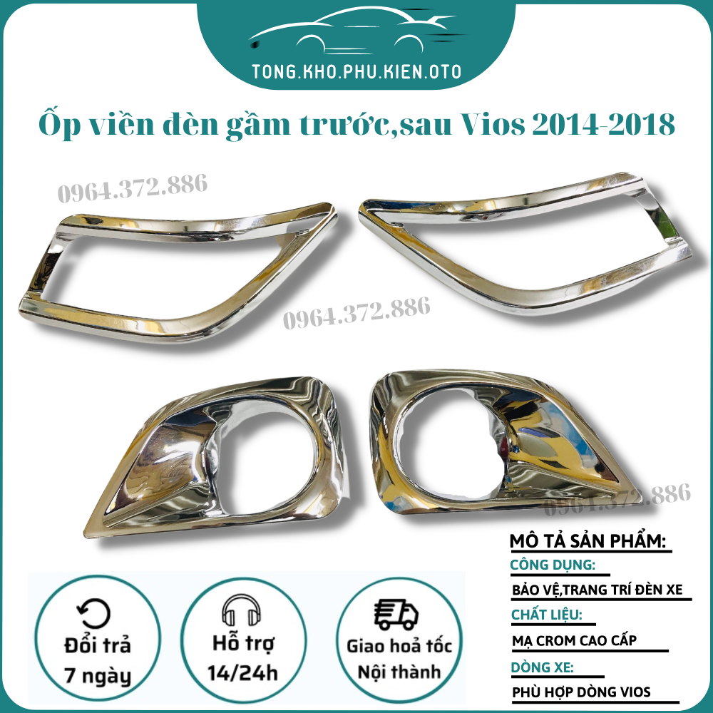 Ốp viền đèn gầm trước, sau xe Toyota Vios 2014-2018 mạ crom cao cấp