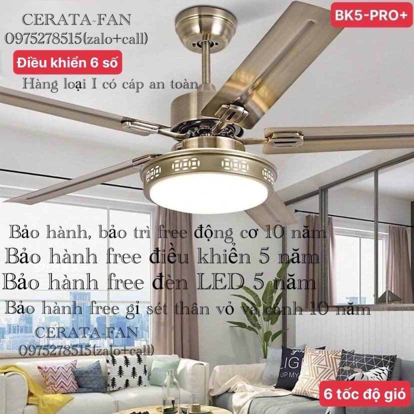 [Item type I-motor jtech-inverter 6 number] ceiling fan with light Motor 6 levels wind copper core 100% - V24K Road Kính1m35, power 90W, led 3 mode lighting, have remote [WARRANTY 3 years]