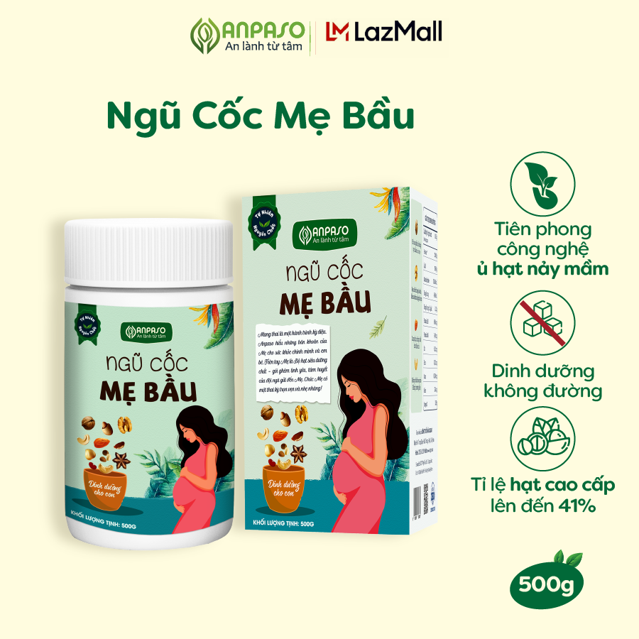 Ngũ cốc bầu Anpaso dành cho mẹ bầu/bà bầu bổ sung dưỡng chất hoàn hảo cho mẹ và bé, thơm ngon, dễ uống Hộp 500g
