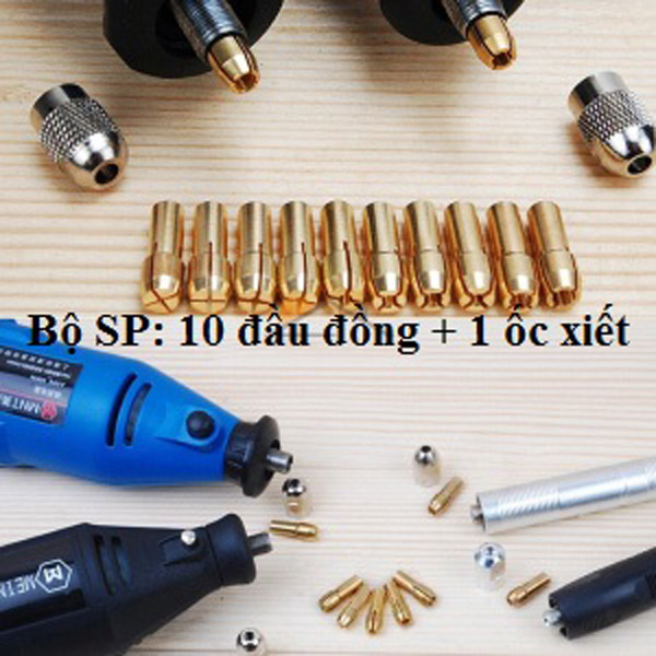 Đầu kẹp mũi khoan 10 đầu đồng và 1 ốc xiết cho máy máy khoan mai khắc mini cầm tay (đầu đầu đồng + 1 ốc văn xiết)
