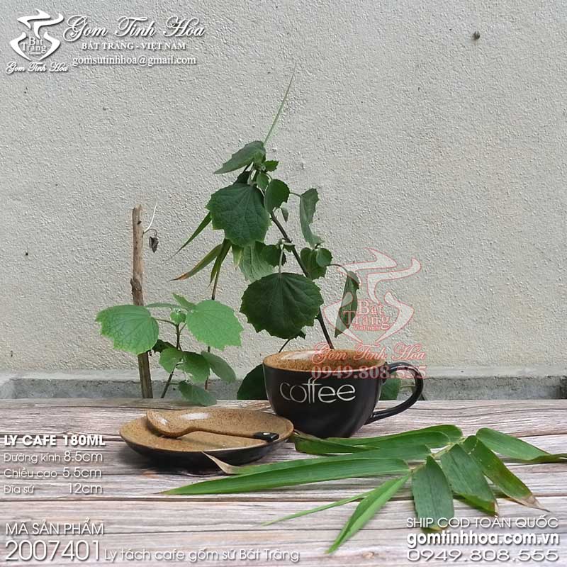 Ly tách uống trà cafe 180ml men đen lòng gốm