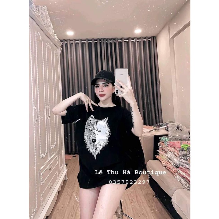 Áo thun tay lỡ mặt sói in to siêu hot HARI